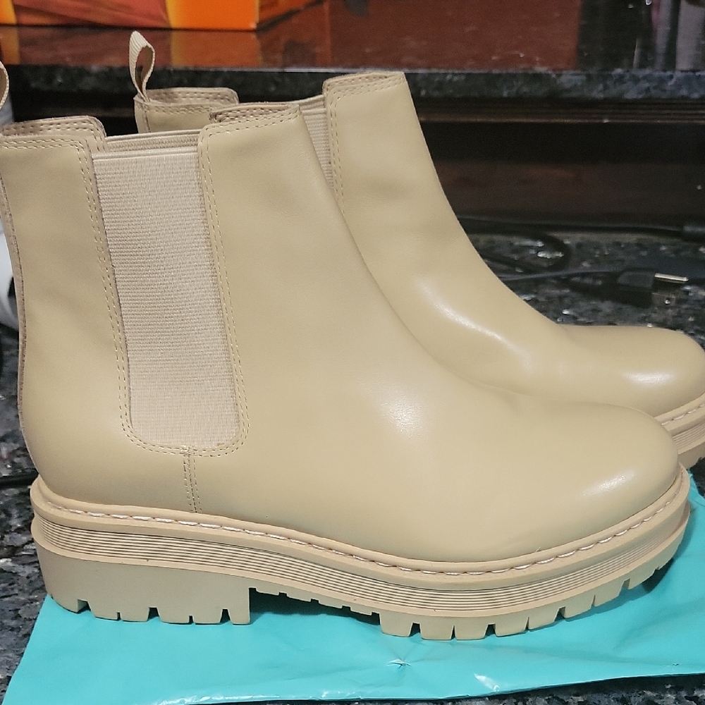 Marc Fisher Tan Ankle Booties with Chunky Sole